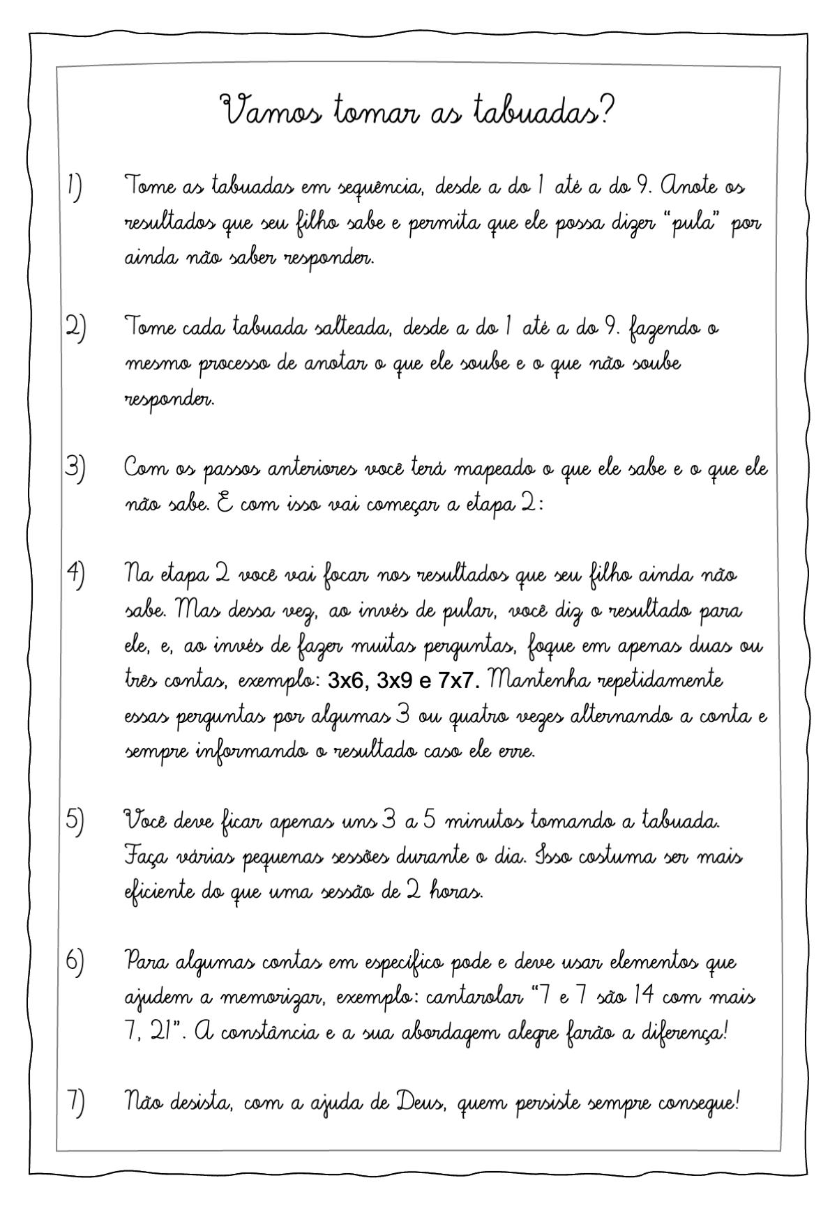 Página do guia com orientações sobre como tomar as tabuadas